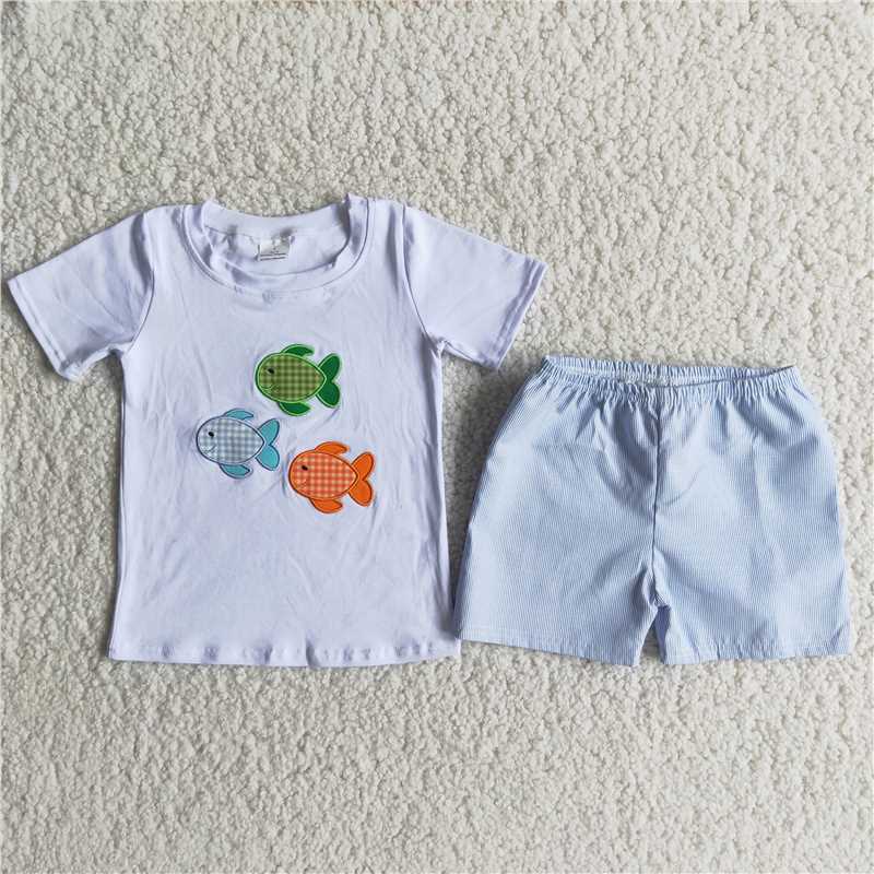 Baby Boy Summer Crab Embroidery Outfit