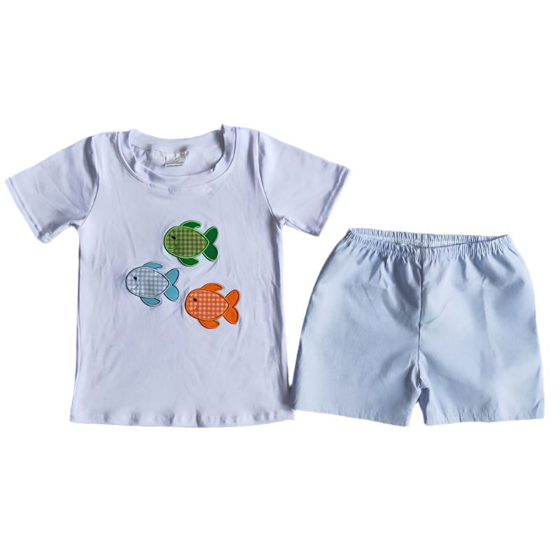 Baby Boy Summer Crab Embroidery Outfit