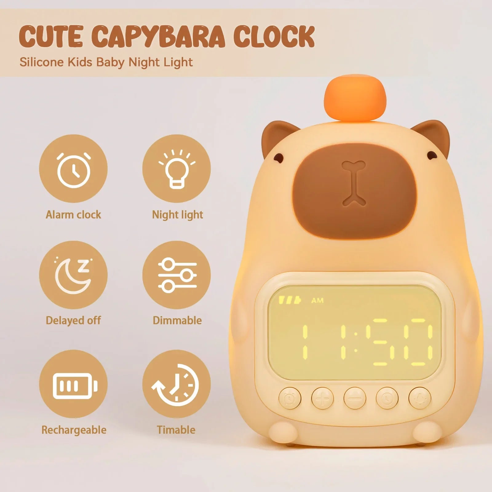 2 in 1 Capybara Clock and Night Light