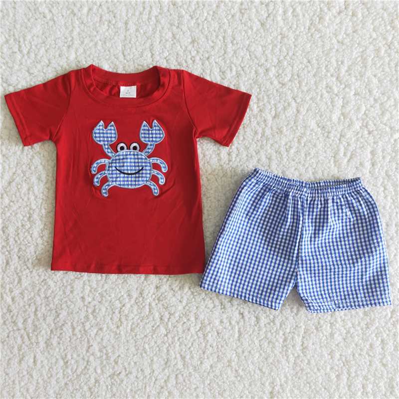 Baby Boy Summer Crab Embroidery Outfit