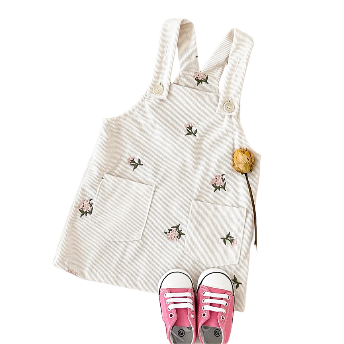 Baby Girls Denim Strap Dress with Flower Embroidery