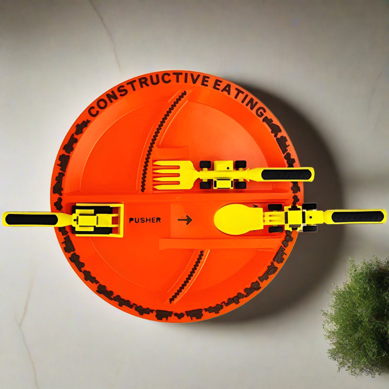 ExcavaBite Kid's Construction Plate and Utensil Set