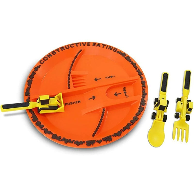 ExcavaBite Kid's Construction Plate and Utensil Set