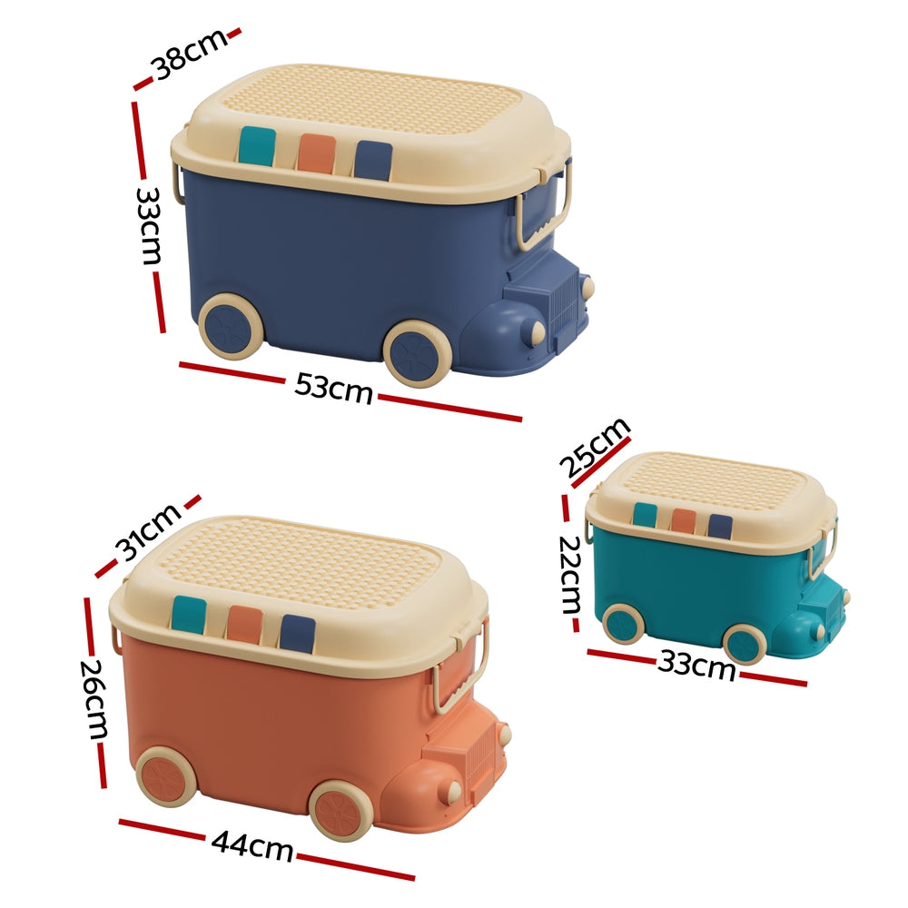 3PCS Toy Storage Box Cute Car