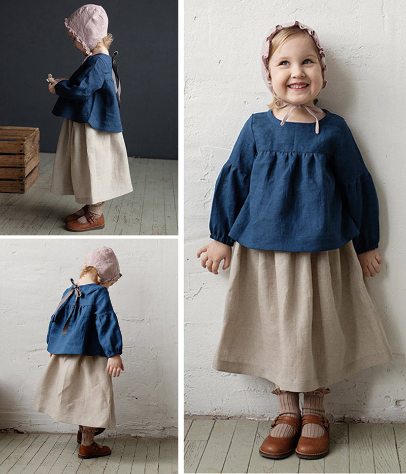 Girls Back Bow Tie Linen Shirt