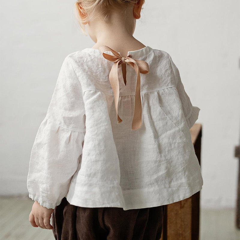 Girls Back Bow Tie Linen Shirt