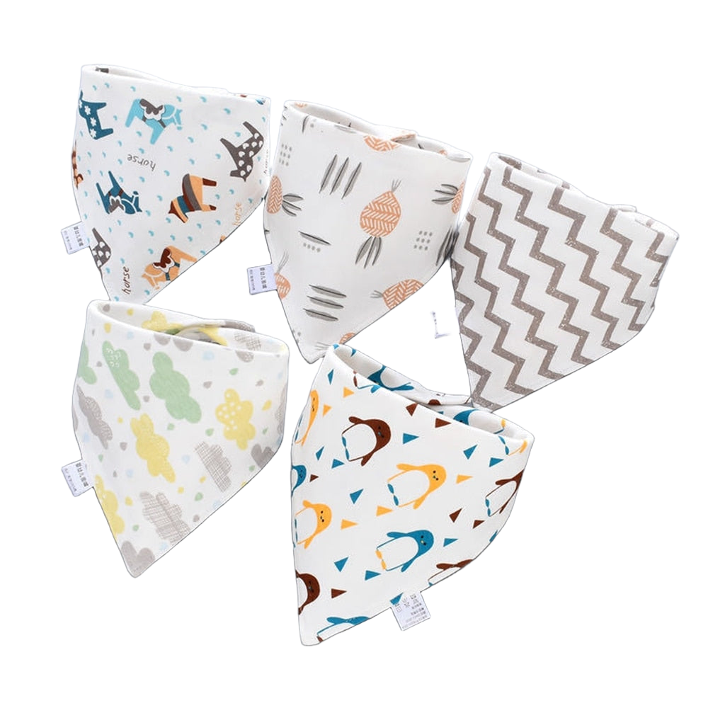 5 Pcs Double Cotton Bandana Bibs Baby - Baby Saliva Towel