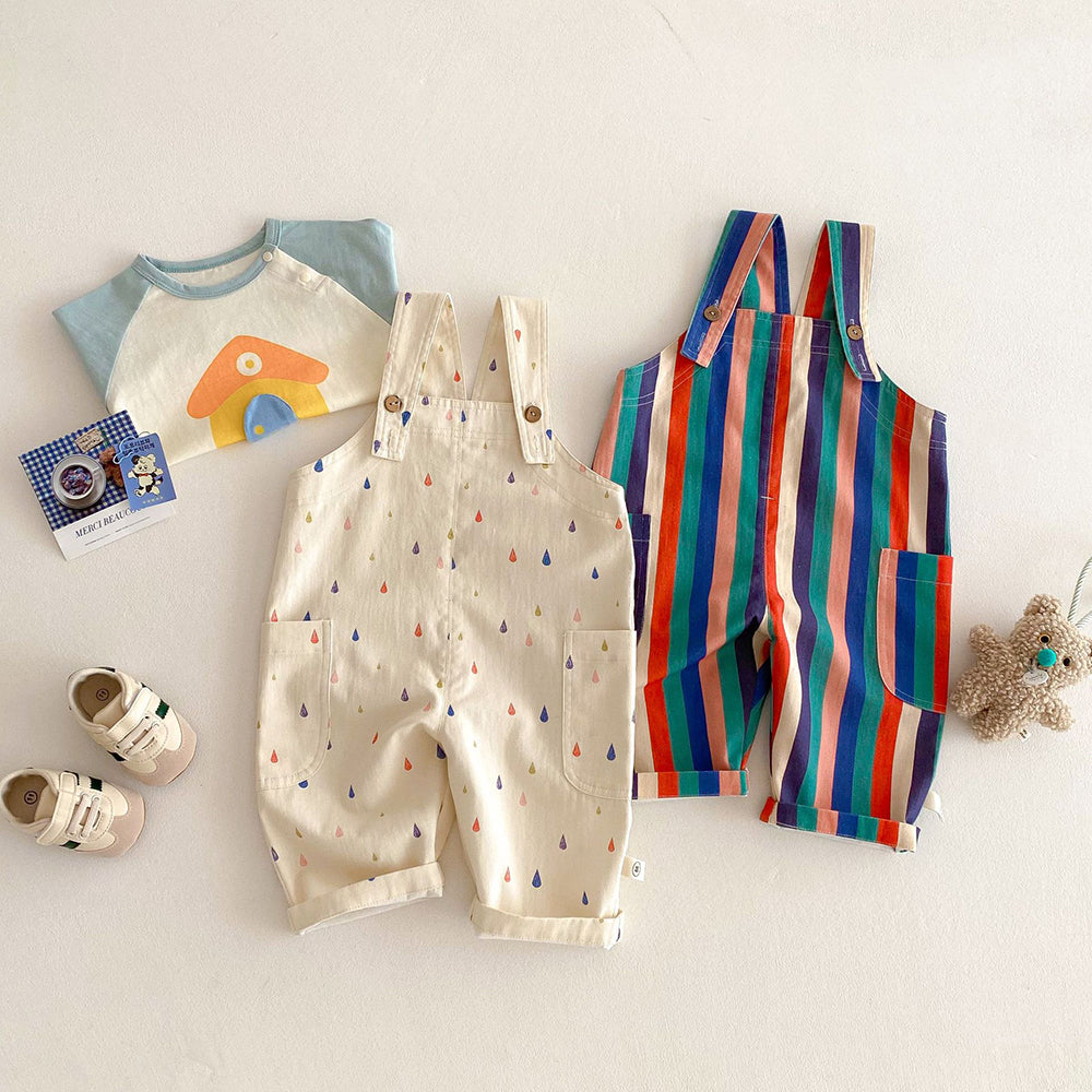 Kids Polka Dot & Striped Overalls Play Suit