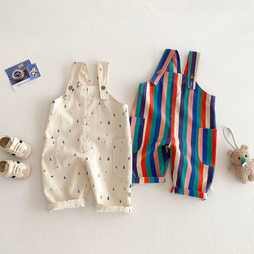 Kids Polka Dot & Striped Overalls Play Suit