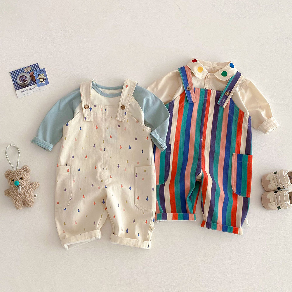 Kids Polka Dot & Striped Overalls Play Suit