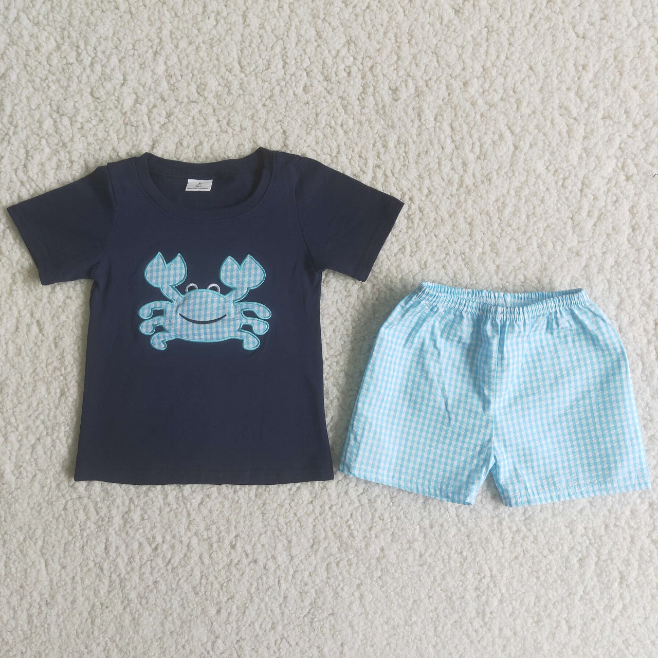 Baby Boy Summer Crab Embroidery Outfit