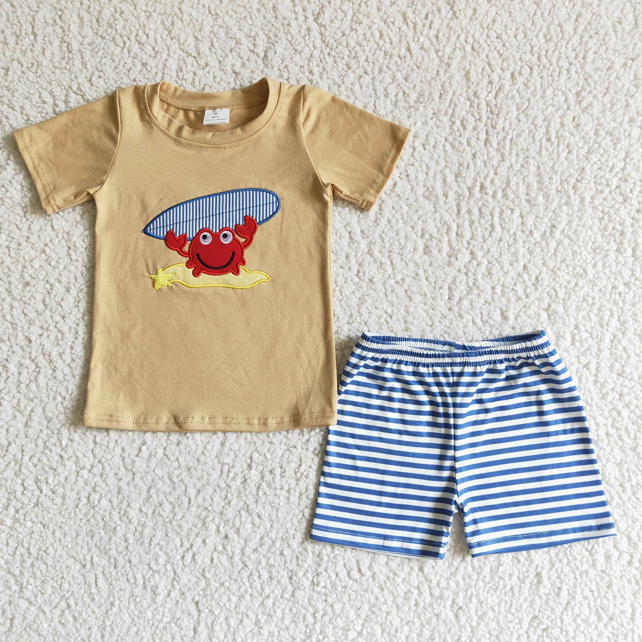 Baby Boy Summer Crab Embroidery Outfit