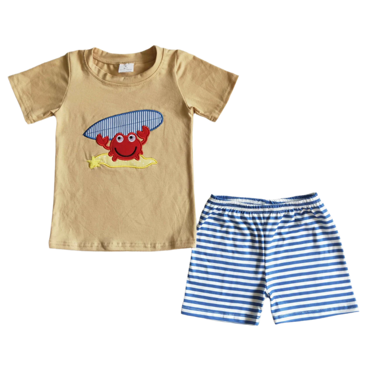 Baby Boy Summer Crab Embroidery Outfit