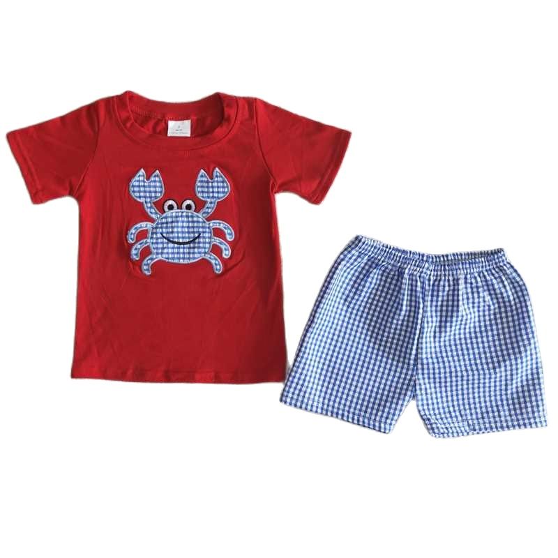 Baby Boy Summer Crab Embroidery Outfit