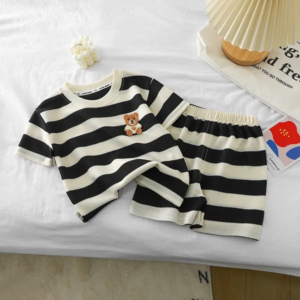 Short Sleeved Stripe Kids T-Shirt and Short Set