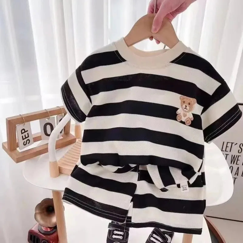 Short Sleeved Stripe Kids T-Shirt and Short Set