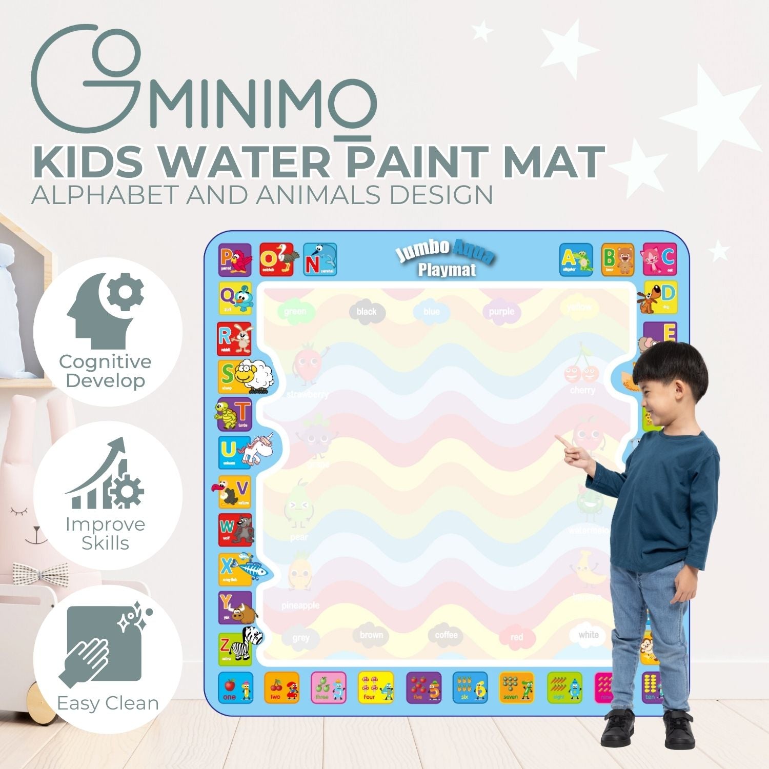 Kids Water Paint Mat with Alphabet and Animals Design