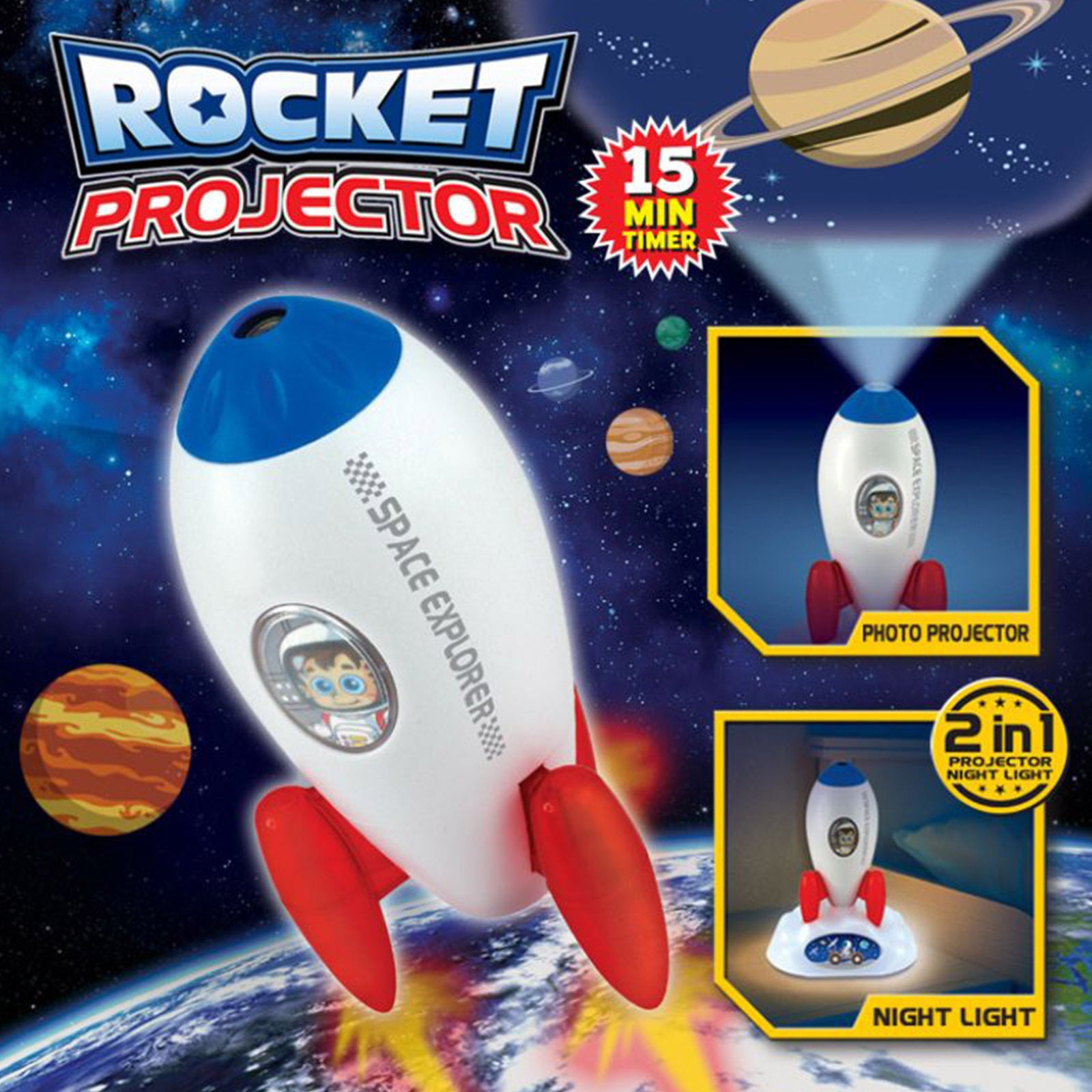 Rocket Projector Night Light Kids STEM Toy