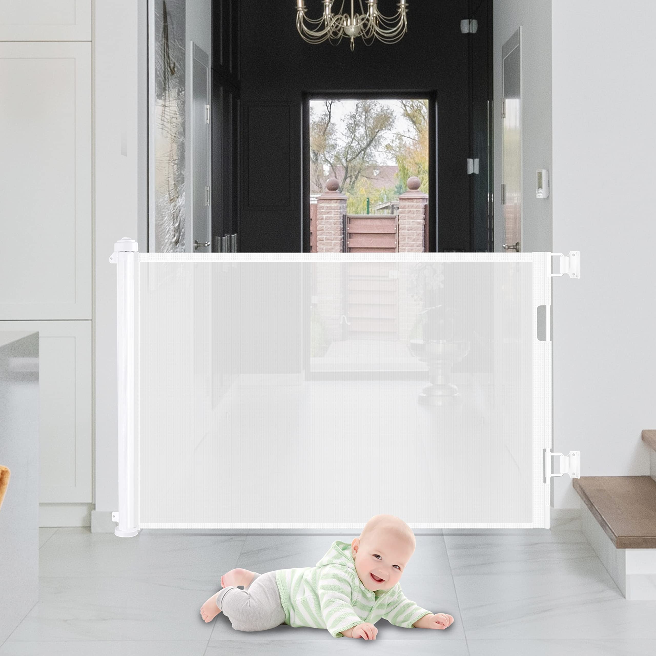 Retractable 1.5M Doorways Hallways Stairs Baby Gate