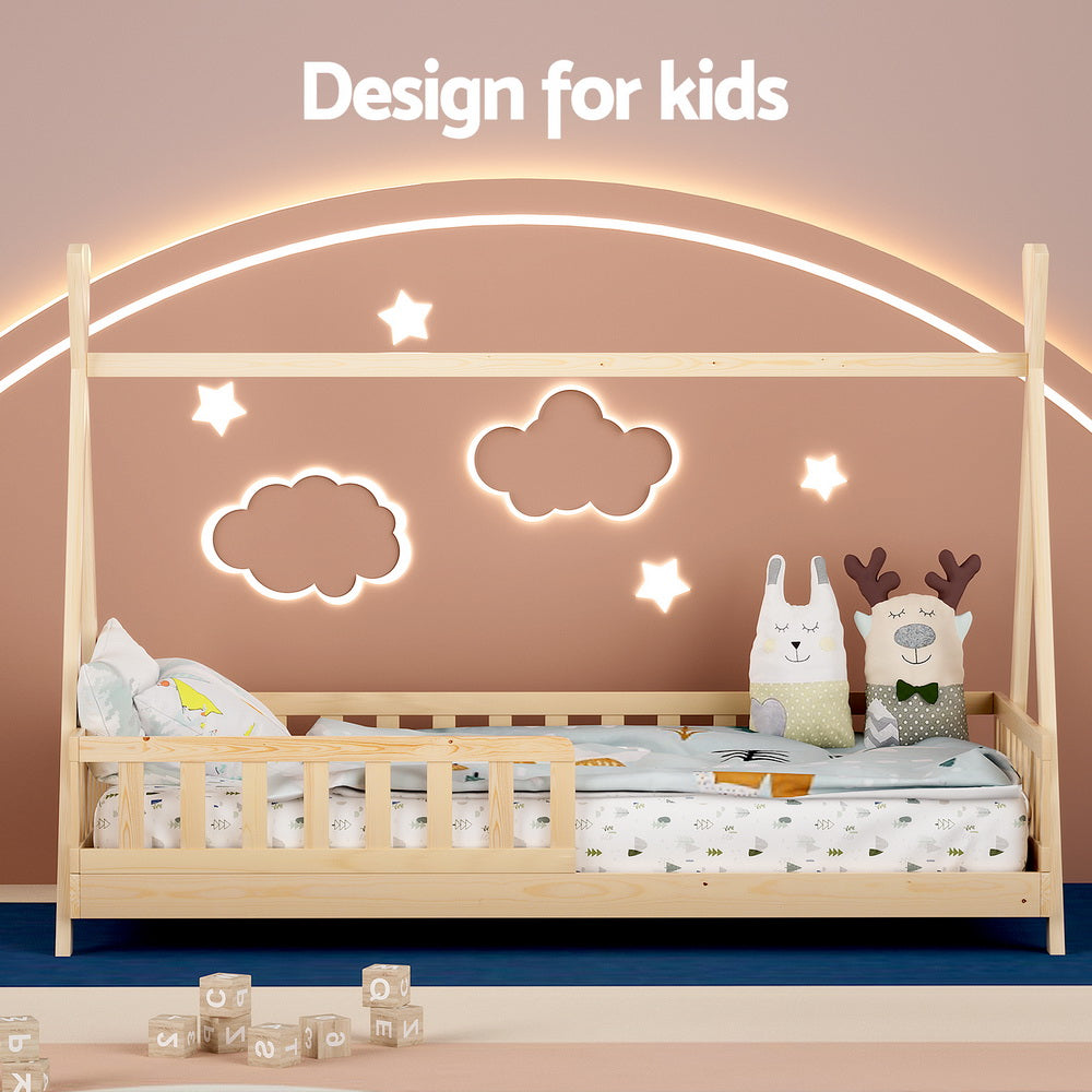 Artiss Wooden Kids House Bed Frame in Oak