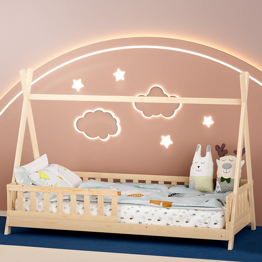 Artiss Wooden Kids House Bed Frame in Oak