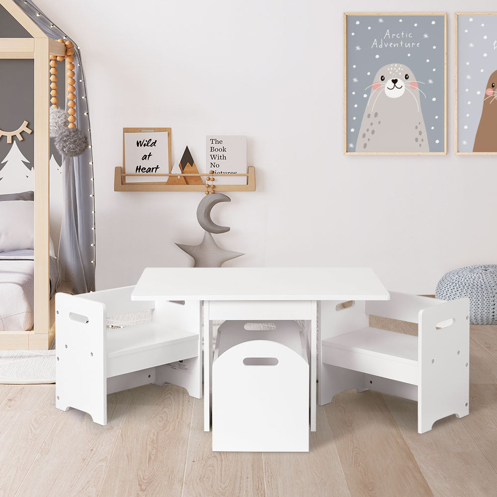 White 3PCS Kids Table and Chairs Set