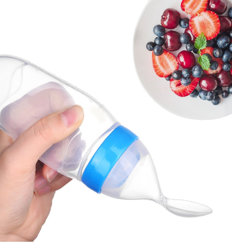 Baby Bottle with Built-in Spoon