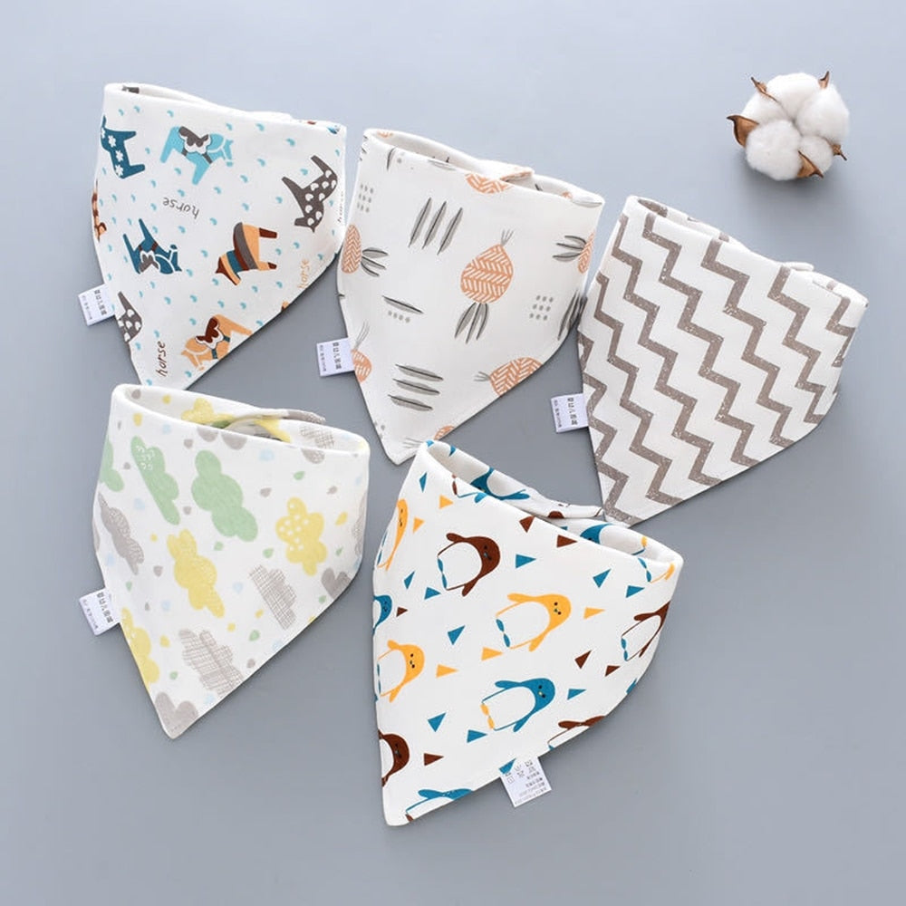 5 Pcs Double Cotton Bandana Bibs Baby - Baby Saliva Towel