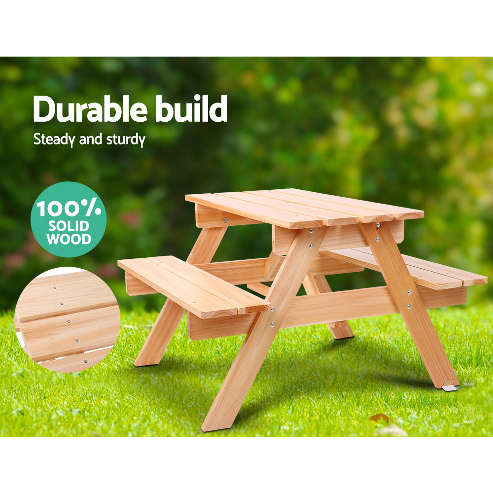 Kids Wooden Picnic Table Set with Umbrella