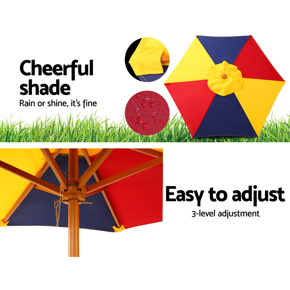 Kids Wooden Picnic Table Set with Umbrella