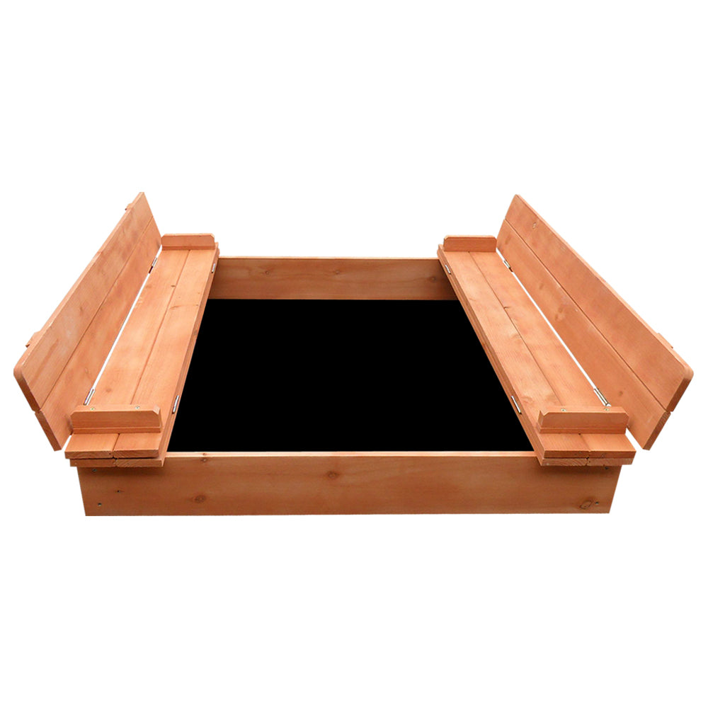 Kids Sandpit Wooden Sandbox Sand Pit Foldable Seat Outdoor Beach