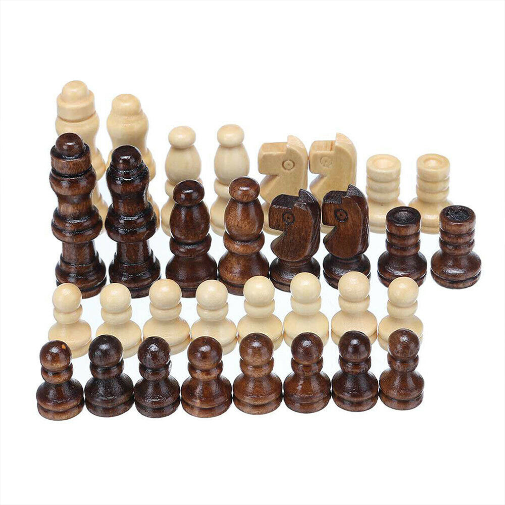 3 IN 1 Wooden Chess Set Folding Chessboard Wood Pieces Draughts Backgammon