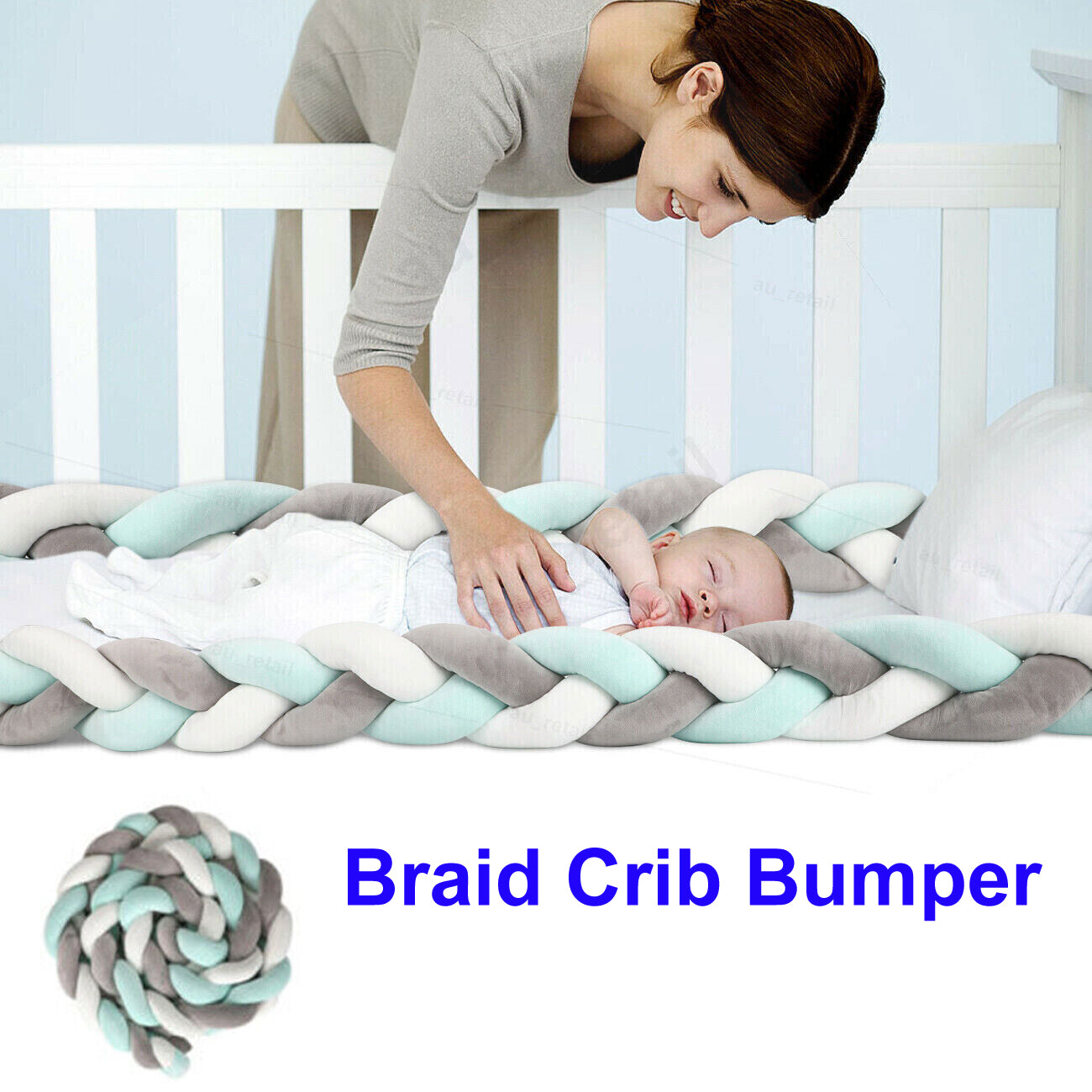 Cot Bumper Braid Pillow Nursery Newborn Crib Bed Padded Protector