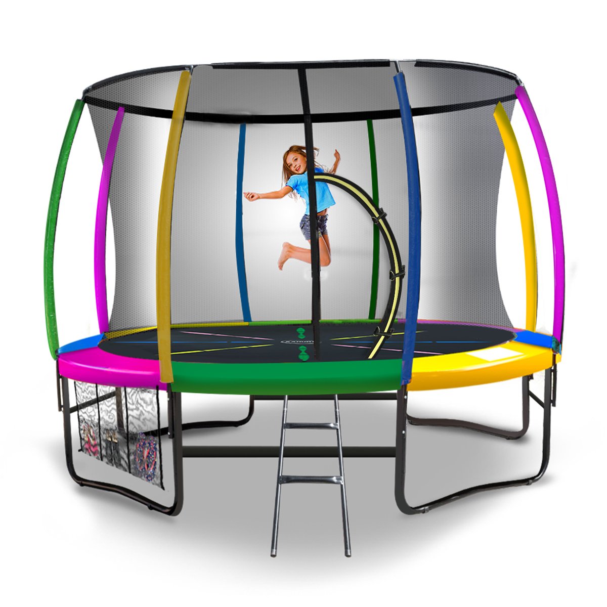 8ft Outdoor Rainbow Trampoline With Safety Enclosure