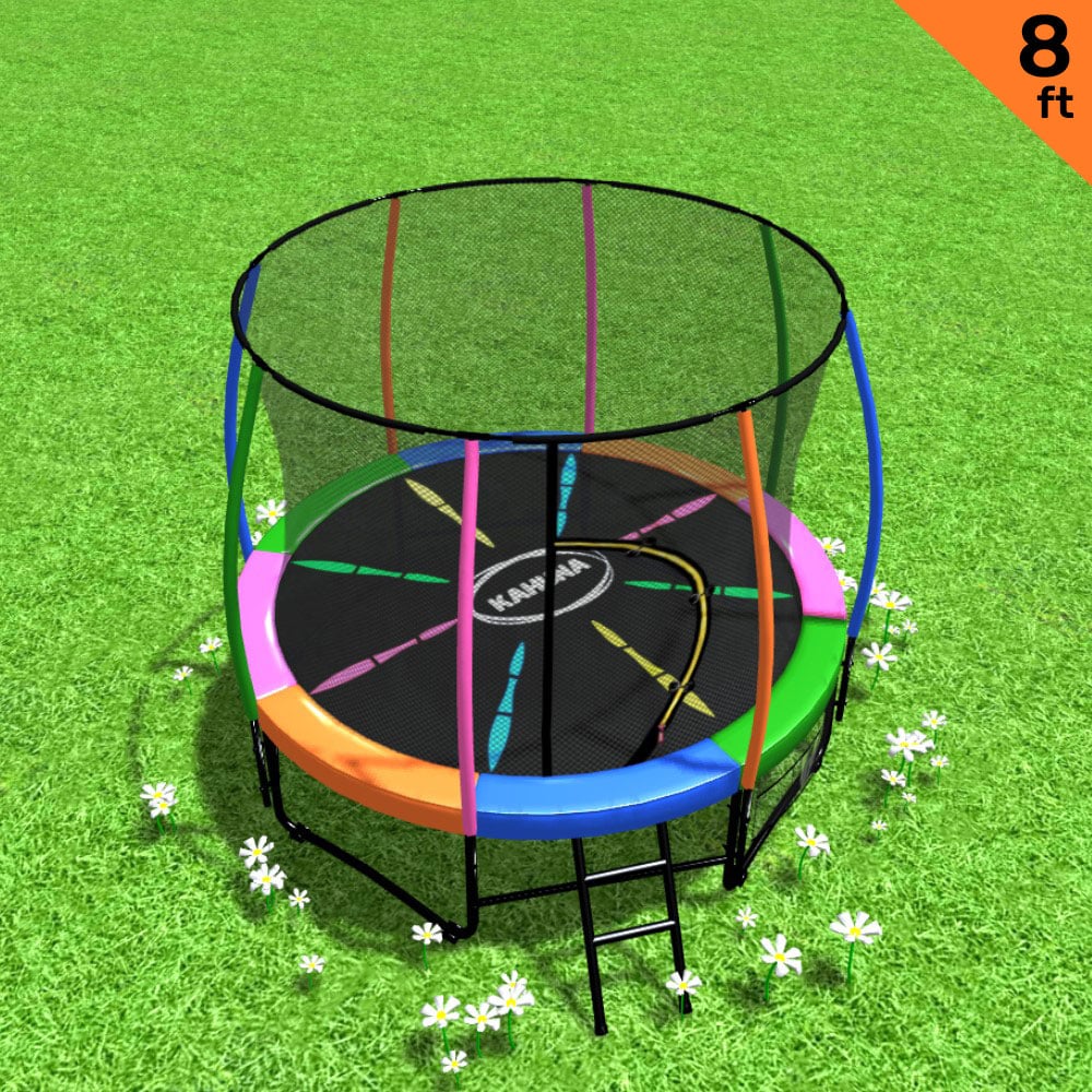 8ft Outdoor Rainbow Trampoline With Safety Enclosure