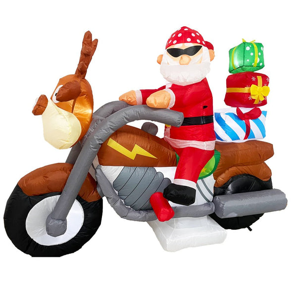 Radiant Christmas Lights Elk Motorcycle Gift Xmas Inflatable Santa