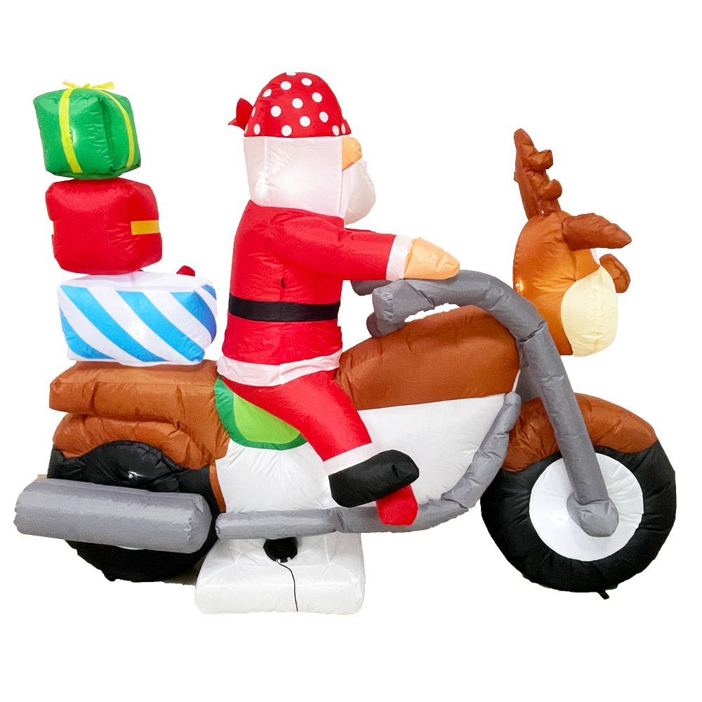 Radiant Christmas Lights Elk Motorcycle Gift Xmas Inflatable Santa