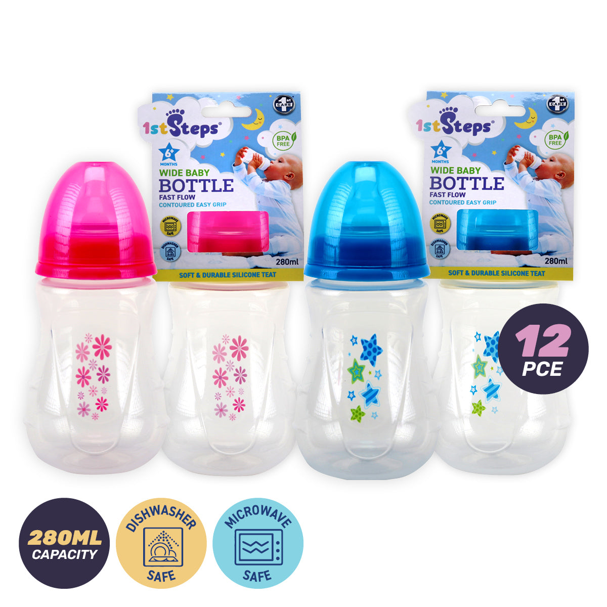 12PCE Baby Bottles Wide Neck Fast Flow Teat BPA Free