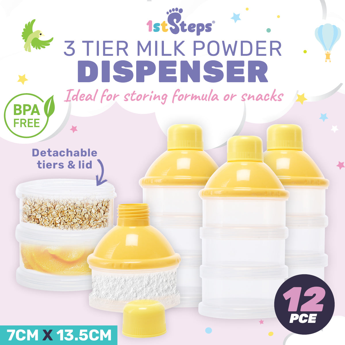 Baby Formula Powder Dispenser 3 Tier Stackable