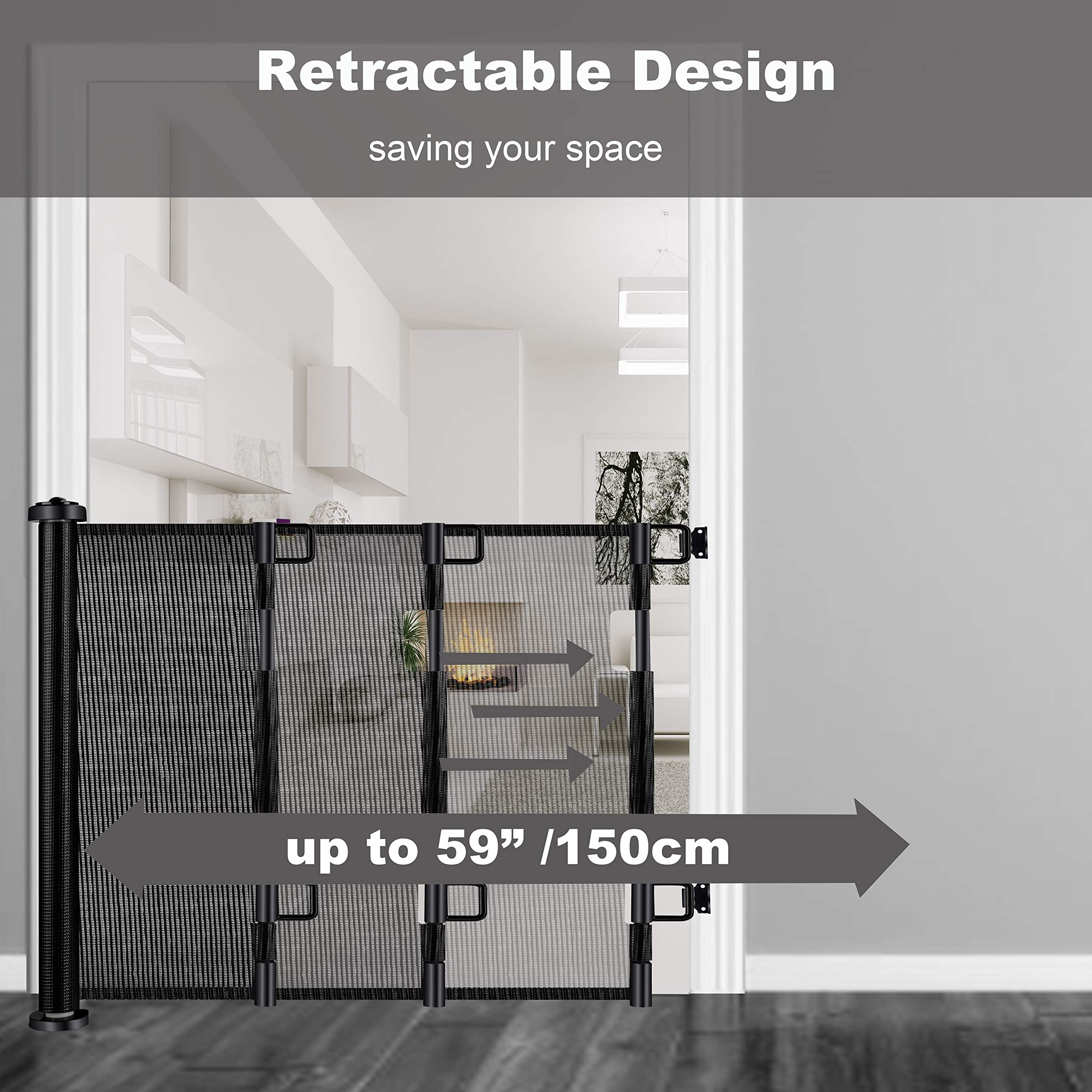 Retractable 1.5M Doorways Hallways Stairs Baby Gate